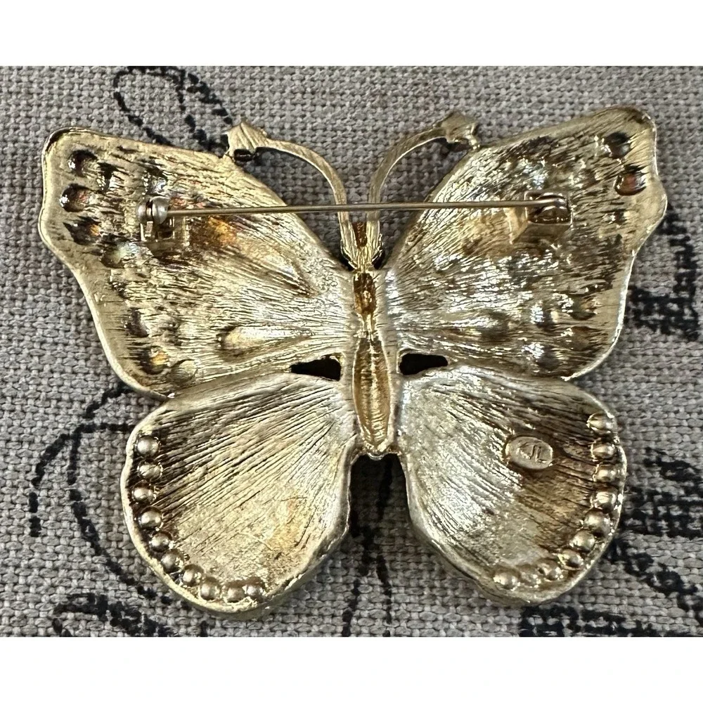 Beautiful Large KJL Kenneth Lane Enamel Butterfly Pin Brooch Rhinestones